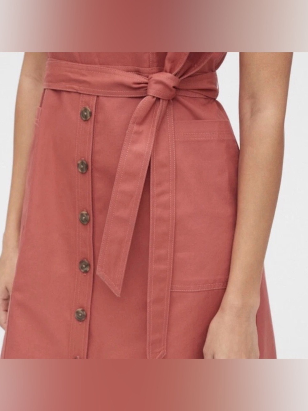 Gap Linen-Blend Button-Front Apron Dress NWT 4 Heart Pink Summer Festival Spring - Picture 3 of 5